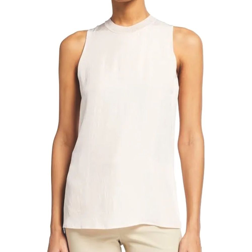 Vince Rib Trim Crew Neck Shell in White Size L